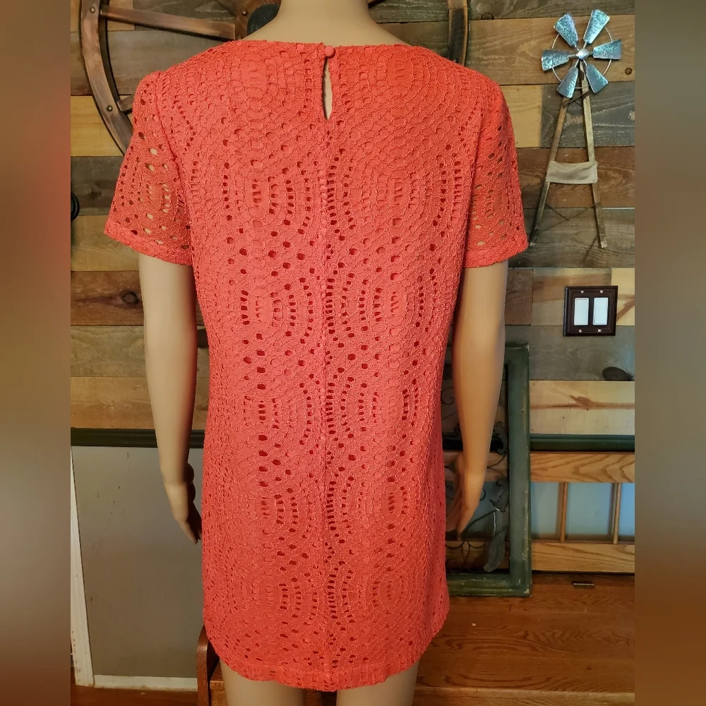 J Crew Vintage Coral Geometric Lace Short Sleeve Blouse